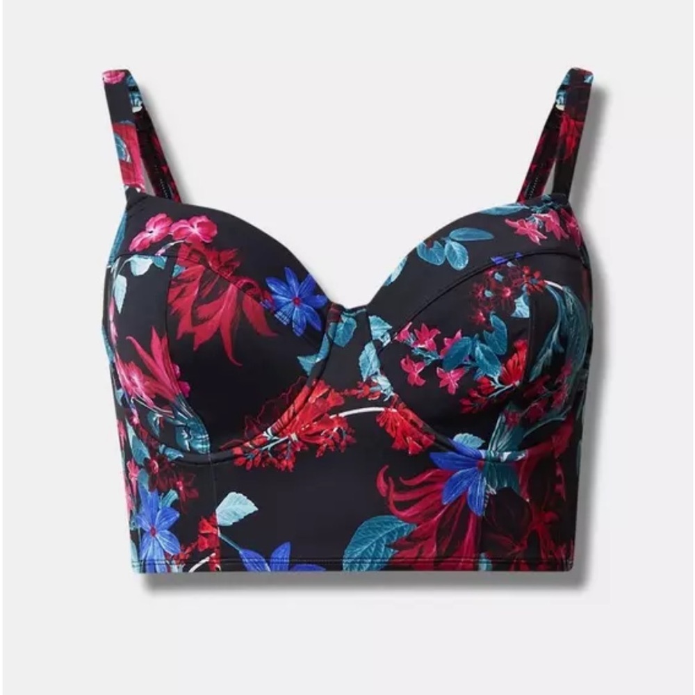 NWOT Torrid sz 3 Mystical Forest Floral-Black Underwire Long Line Swim Top 3X